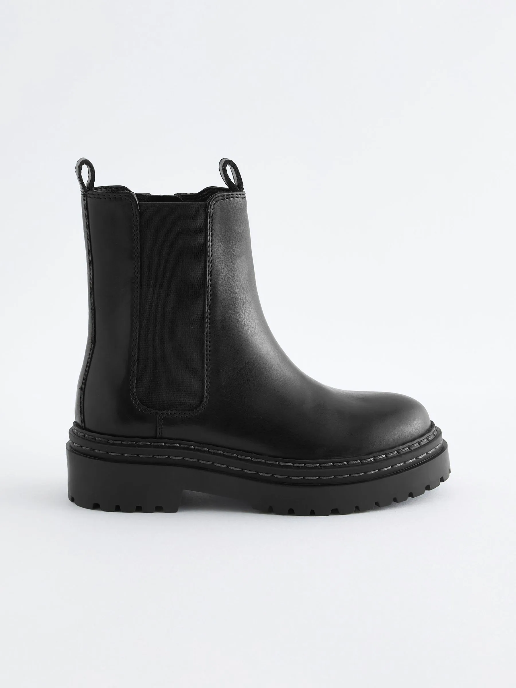 Black Leather Chunky Chelsea Boots