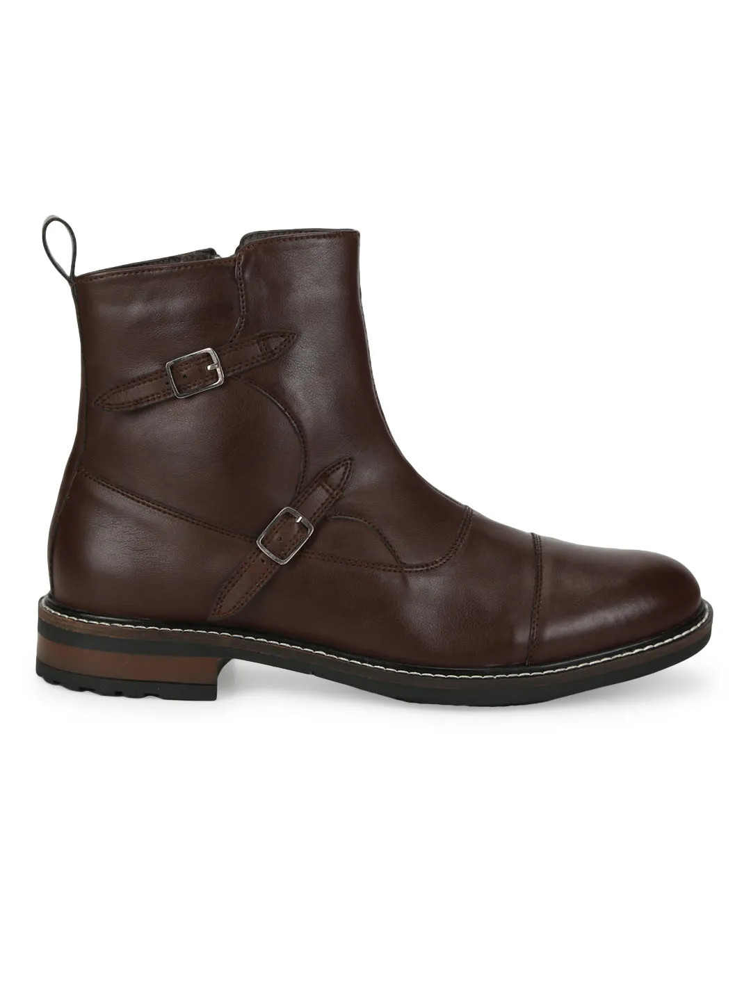 Brown PU Side Buckle Men's Chelsea Boots