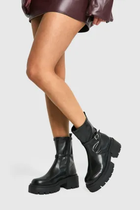 Chunky Buckle Detail Chelsea Boots