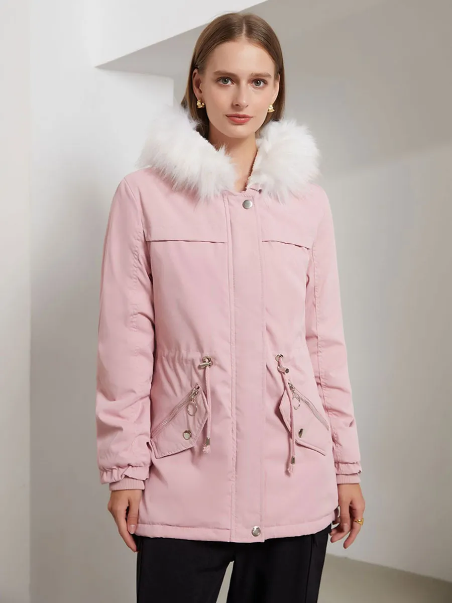 Cotton Coats Pink Hooded Winter Outerwear For Women 2024