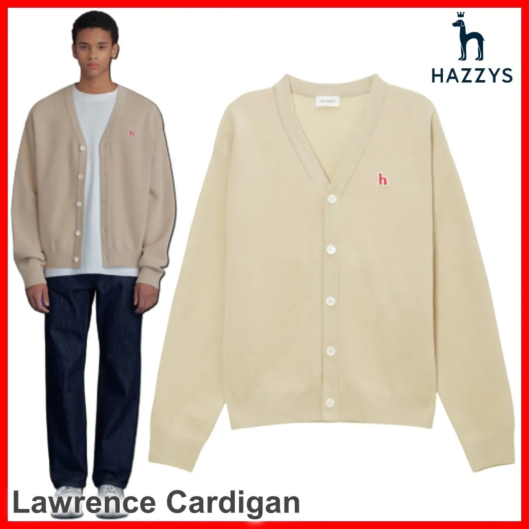 HAZZYS  |Button-down Street Style Plain Cotton Logo Cardigans