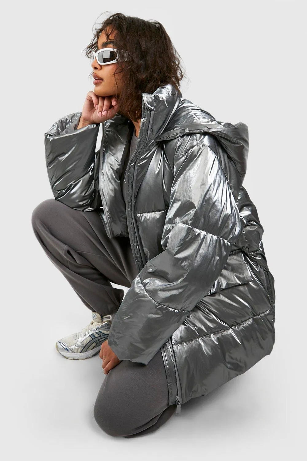 Jackets & Coats | Metallic Oversized Hooded Puffer Jacket | boohoo