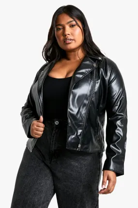 Jackets & Coats | Plus PU Leather Look Quilted Biker Jacket | boohoo