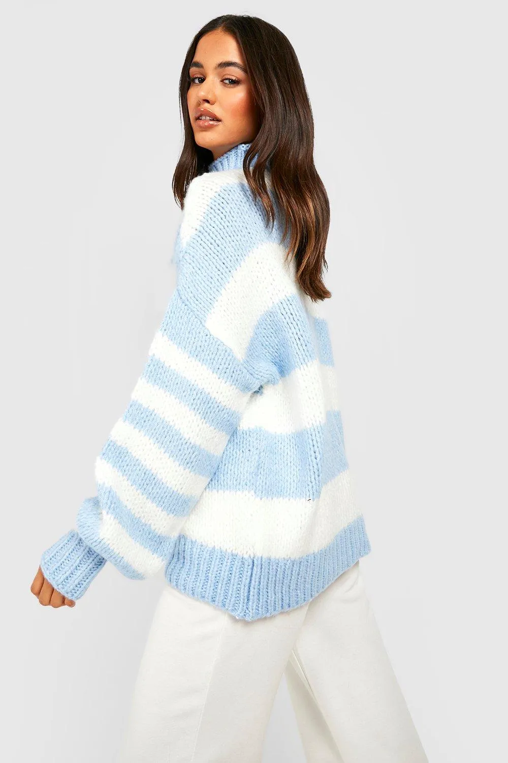 Jumpers & Cardigans | High Neck Stripe Jumper | boohoo