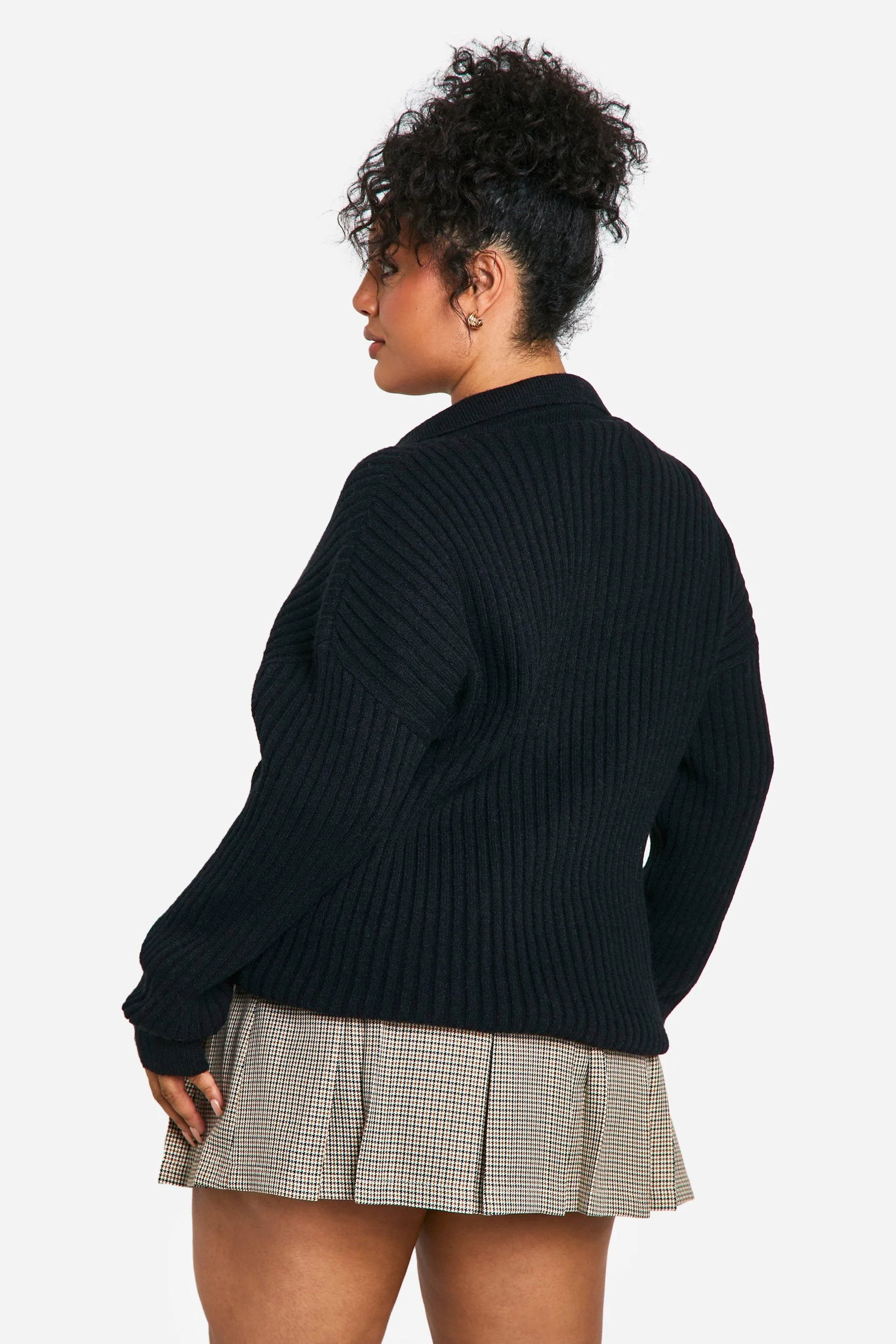Jumpers & Cardigans | Plus Soft Wide Rib Knit Collared Jumper | boohoo