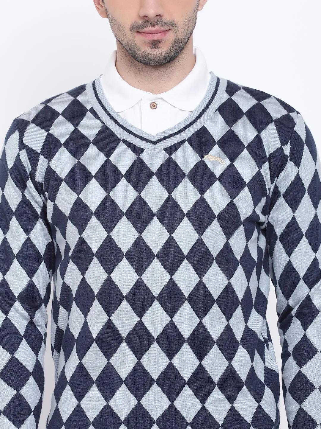 Men Casual Colourblocked Blue Sweaters
