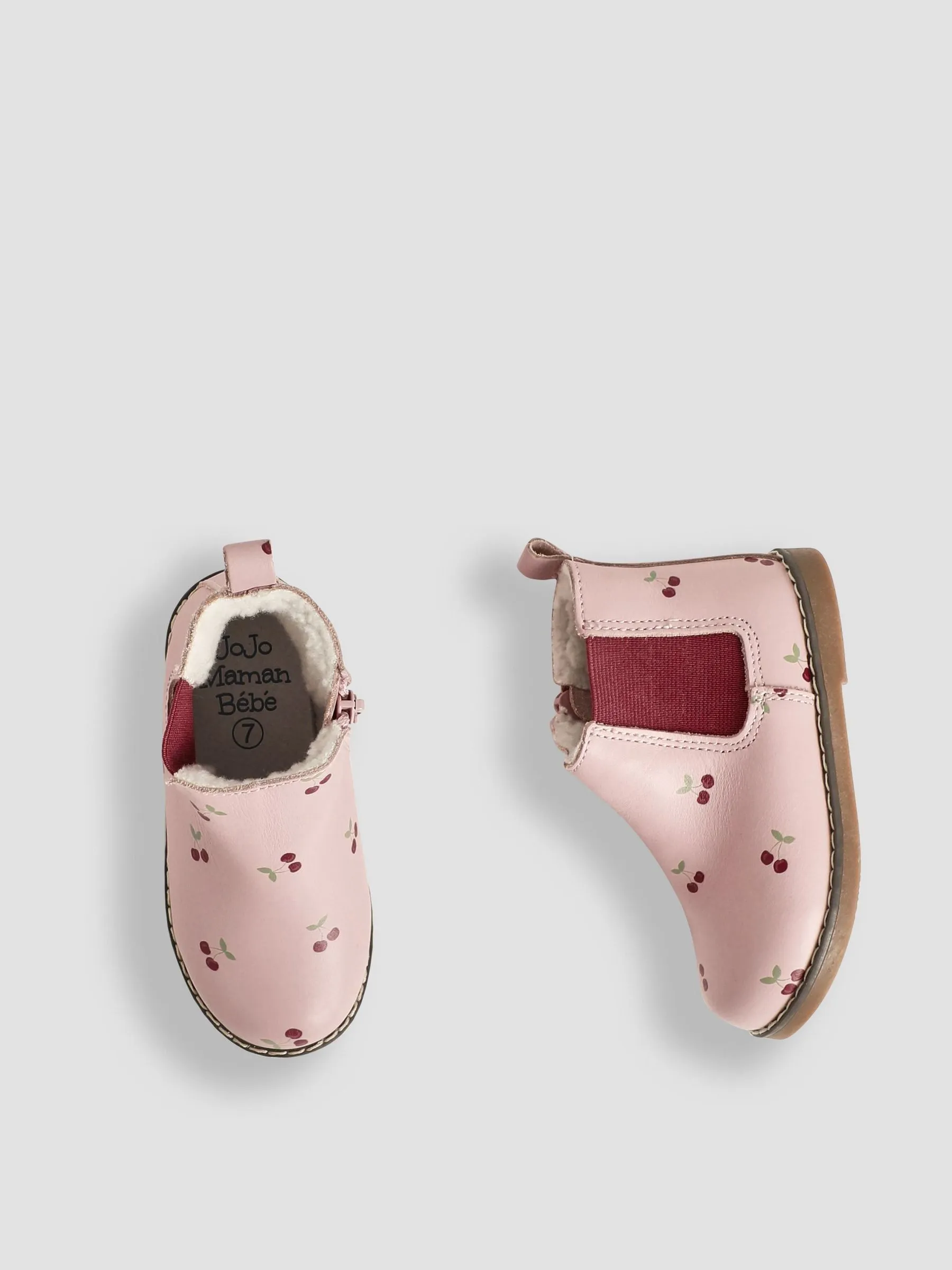 Pink Pretty Cherry Print Leather Chelsea Boots