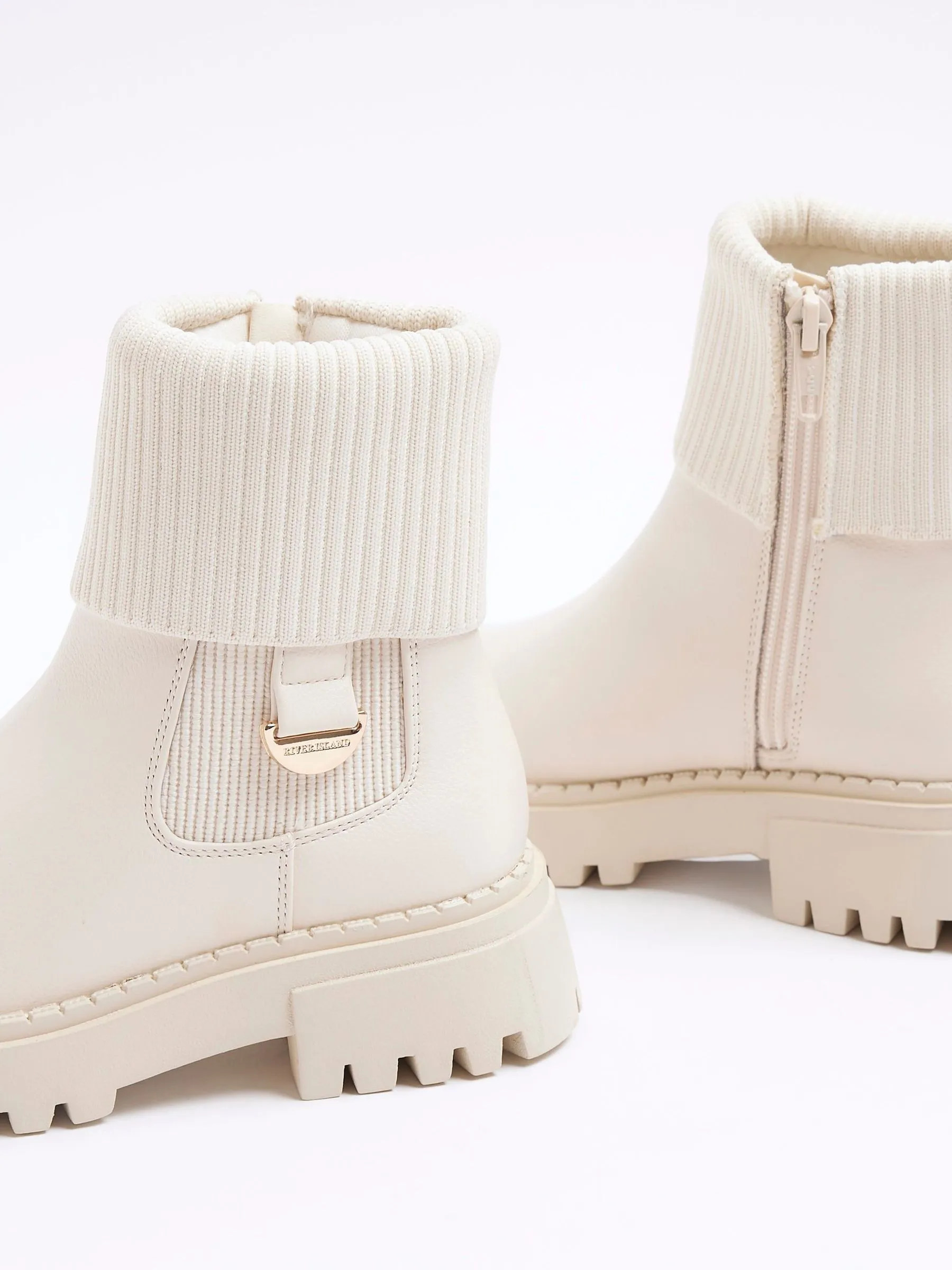 River Island Cream Girls Knit Chelsea Boots